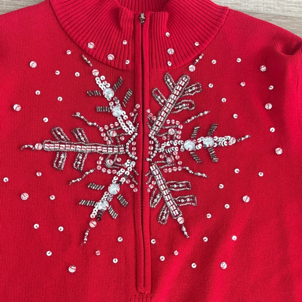 Boston Proper Red Long Sleeve Top with Silver Embellishments - Picture 3 of 4